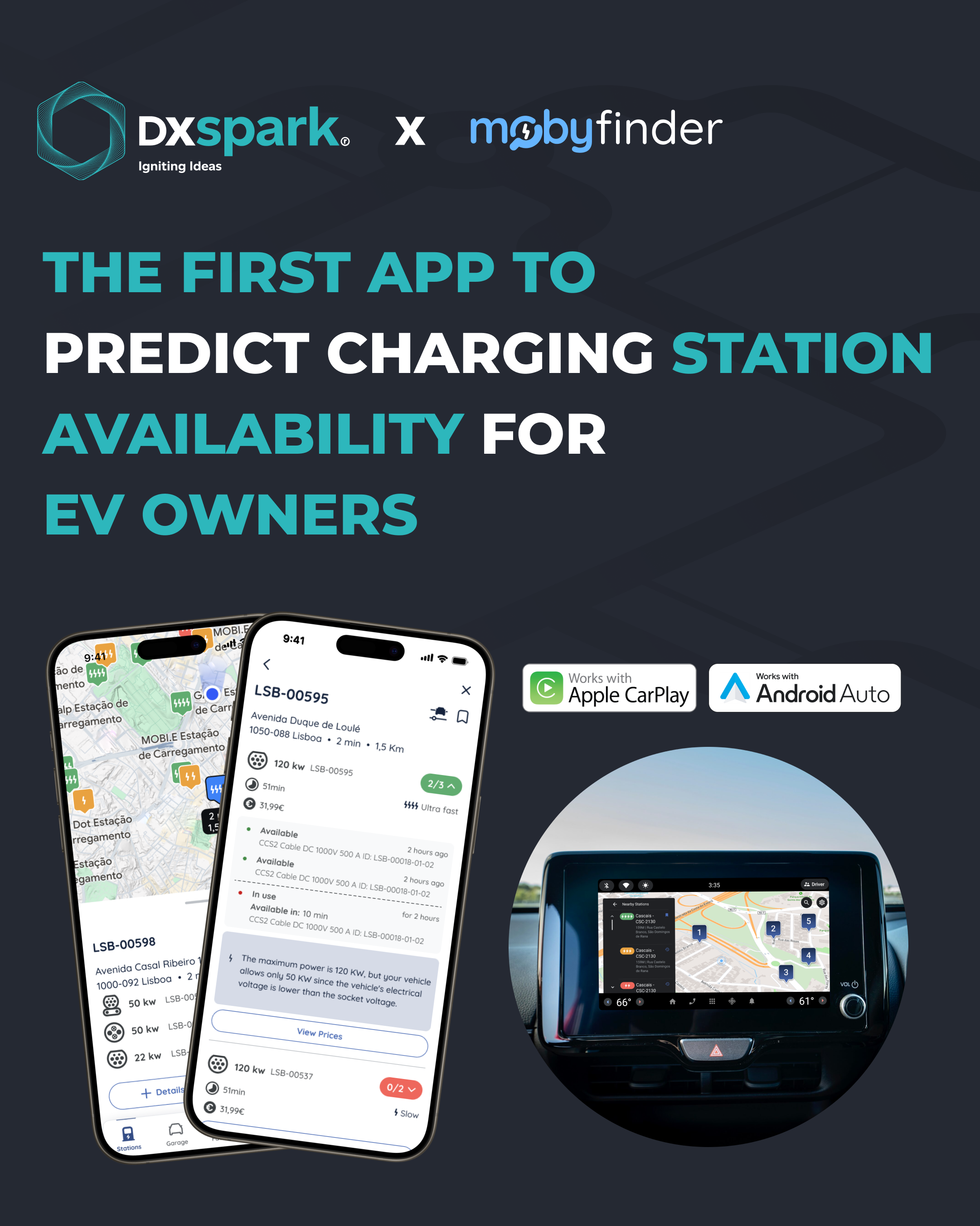 pp DXspark x Mobyfinder prevê lugares livres para carregamento EV · Predict EV charge spots