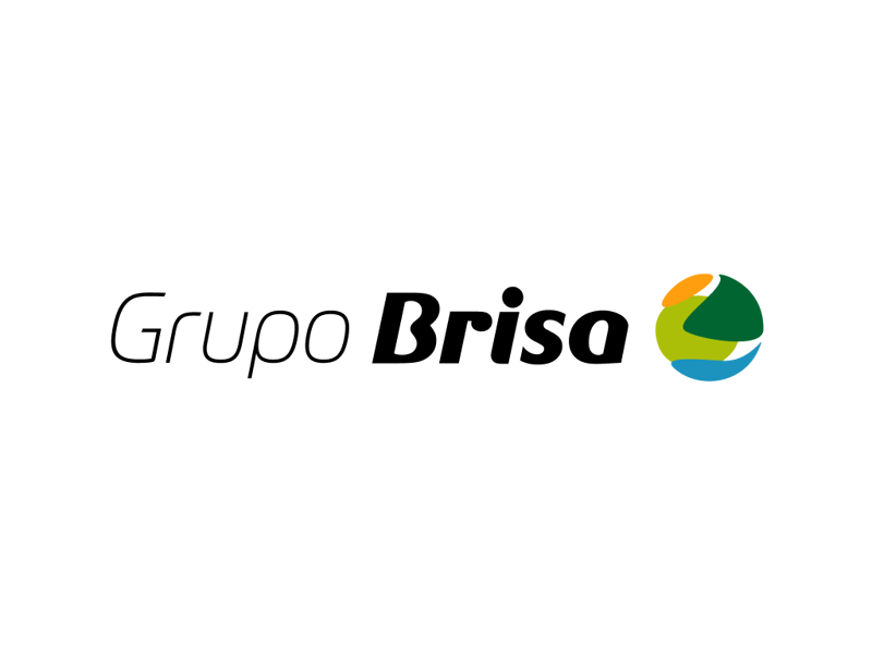 Logótipo Grupo Brisa com círculo colorido; Grupo Brisa logo with coloured circle.