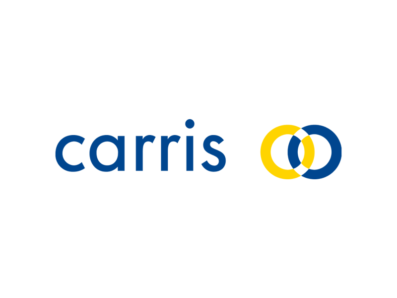 Logótipo Carris azul com círculos; Carris logo with interlocking circles.