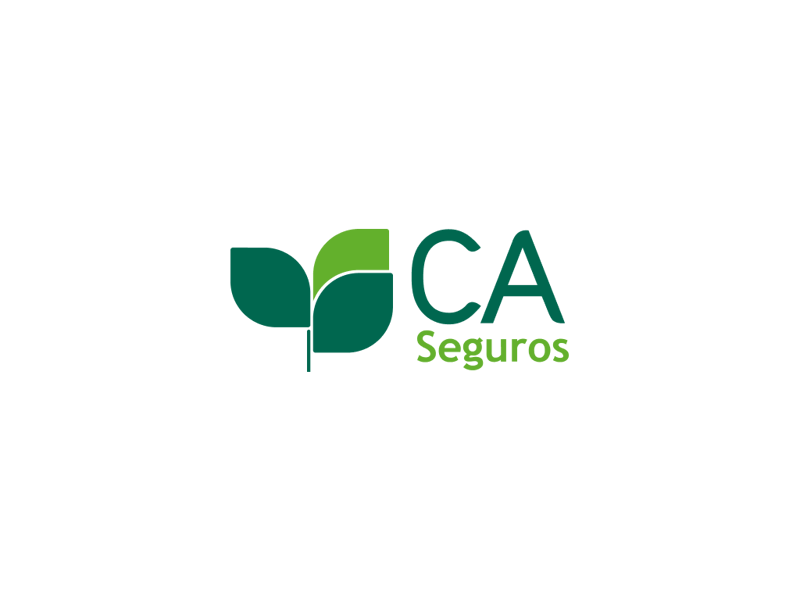 Logótipo CA Seguros com folhas verdes; CA Seguros logo with green leaves.