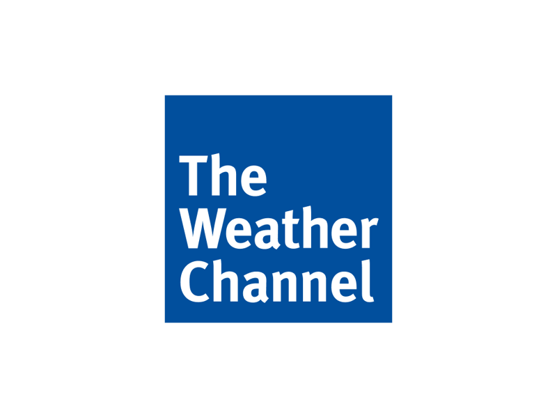 Logótipo Weather Channel branco em azul; White Weather Channel logo on blue.